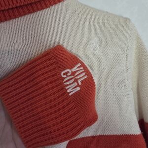 Volcom Orange and Cream Striped Knit Sweater Never Worn 100% Cotton